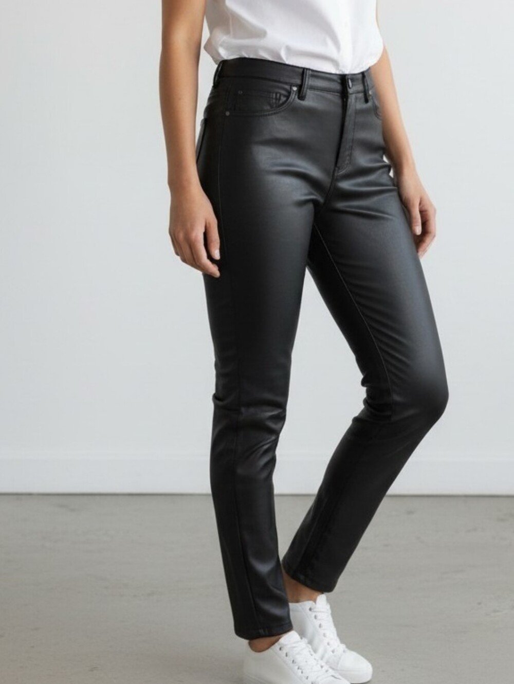Soft Surroundings High Rise Black Faux Leather Straight Leg Pant 10